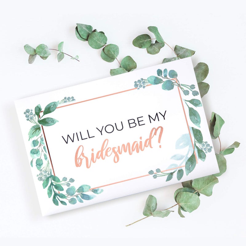 Pop Fizz Designs Bridesmaid Proposal Box Set - 6 Pack with 1 Maid of Honor and 5 Bridesmaid Boxes - Greenery with Rose Gold Foil - Image 2